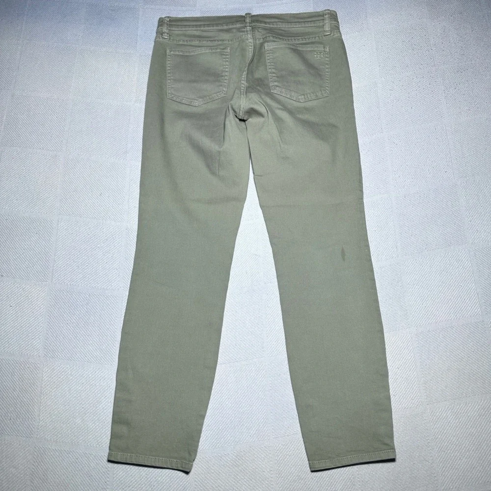 Tory Burch Emmy Ankle Pants Womens 29 Slim Straight Button Hem Olive Green